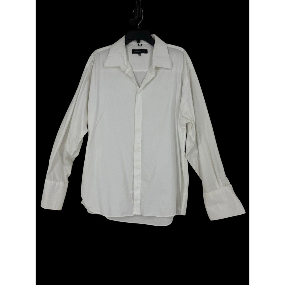 Kenneth Cole New York White Dress Shirt Mens 17.5 34/35 Textured Button Front